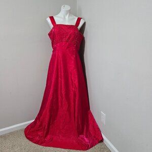 (Fits 16ish) Y2K Vintage Forever Yours Red/Magenta Duochrome A-Line Beaded Gown